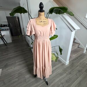 Elegant Pink Ruffle Sleeve Deauville Dress size large